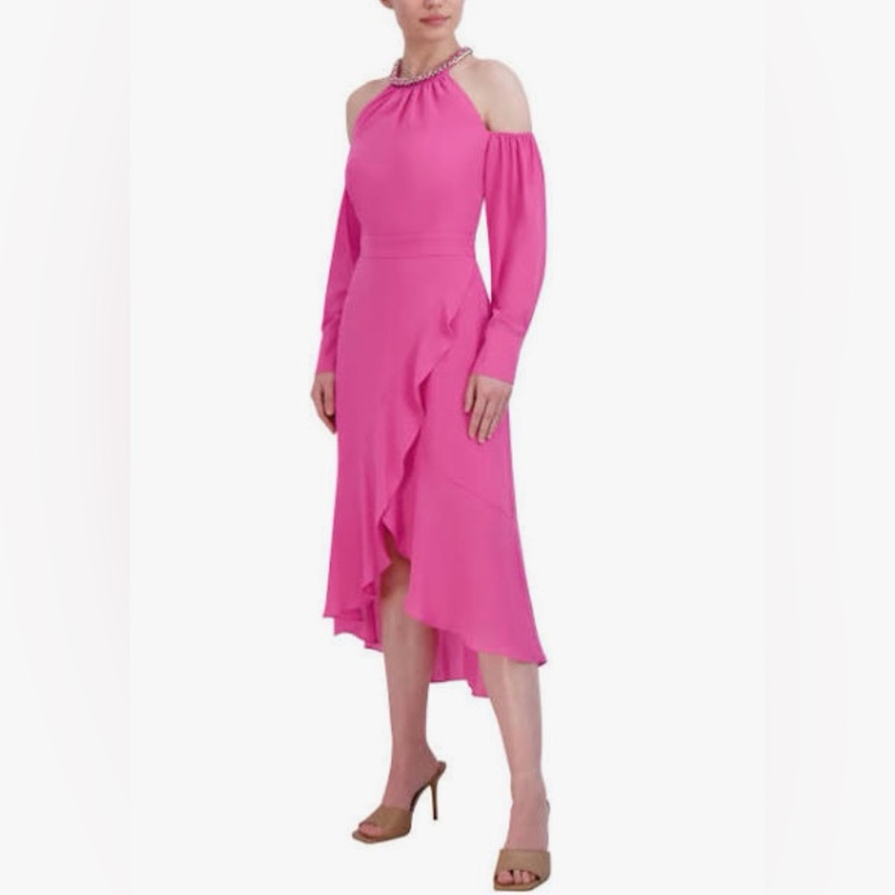 BCBGMAXAZRIA Women's Asymmetric Cut-out Midi-dress SiZE S SPL